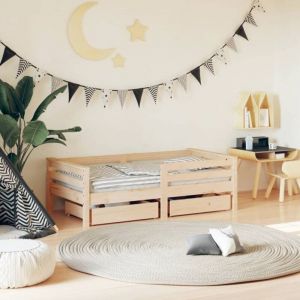 Lit simple Cadre de lit enfant avec tiroirs 70x140 cm bois de pin massif CFW63212 CFW77106