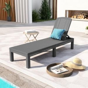 Bolli - Chaise Longue pour Jardin, Transat de Terrasse et Balcon, Bain de soleil en Plastique, Aspect rotin Plat, Noir