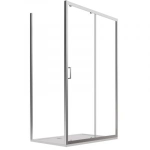 Parama - Cabine de douche 70x120 cm Porte coulissante et paroi fixe Profilés en aluminium chromé Verre transparent 6mm h190 - Réversible Mod. Lipari