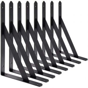 ZVD - BR-Vie Equerre Etagere Murale, 8 Pcs Supports Triangulaires de 90 Degr&eacute;s en Acier, &Eacute;querres &Eacute;tag&egrave;res 200mm x 120mm, Support d'angle Brace (Noir)