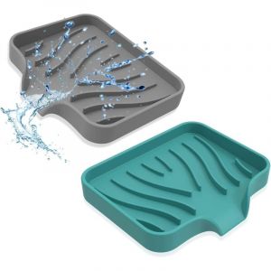 CCYKXA (Vert, Gris) Porte Savon, Lot de 2 Porte Savon Salle de Bain en Silicone Bo&icirc;te &agrave; Savon de Douche, Nettoyage Facile S&eacute;chage &Eacute;vier Pont de
