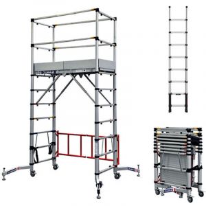 Echafaudage roulant alu t&eacute;lescopique - TELETOWER + Echelle t&eacute;lescopique 8 marches - Longueur 2.60m - TELETOWER/TEL72226