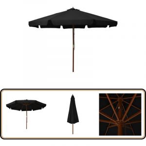 Parasol d'extérieur avec mât en bois 330 cm Noir - Parasol Exterieur - Parasol Jardin - Parasol Bois - Parasol Noir - Parasol Rectangulaire