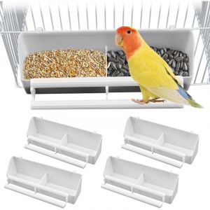 Ensemble de 4 mangeoires pour oiseaux : colonne de nourriture avec support - accessoires de suspension pour cage &agrave; oiseaux - mangeoire - abreuvoir
