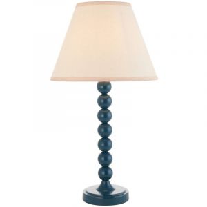 Endon Higgledy Lampe de table en peinture bleu marlin brillant avec abat-jour en tissu blanc vintage Ivy 25 cm E14