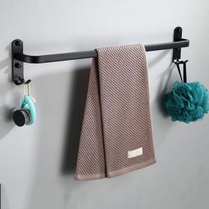 Porte Serviette Salle de Bain Porte-Serviettes Cuisine Multicouche Porte Serviette Murale Noir avec Crochets Barre Serviette en Aluminium - 50 cm,