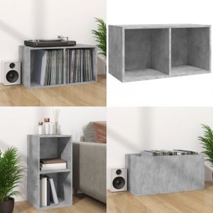 Bo&icirc;te de rangement de vinyles Gris b&eacute;ton 71x34x36 cm - Bo&icirc;te De Rangement Vinyl - Rangement Disque Vinyle - Meuble Rangement Vinyle - Boitier Lp