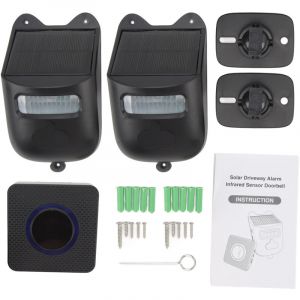 Alarme D'all&eacute;e Solaire sans Fil Longue Port&eacute;e D&eacute;tecteur de Mouvement Ext&eacute;rieur Syst&egrave;me D'alerte de s&eacute;curit&eacute; avec 1 R&eacute;cepteur et 2 D&eacute;tecteurs