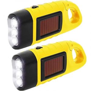 Lot de 2 lampes de poche &agrave; manivelle, Lot de 2 lampes de poche led solaires, Lampe de poche Manivelle, led rechargeable &Eacute;tanche Torche dynamo de