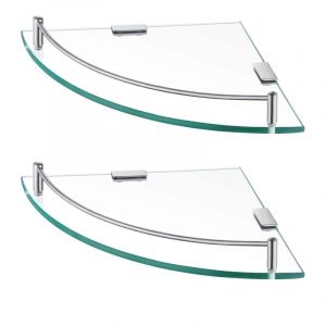 &Eacute;tag&egrave;re Murale &Eacute;tag&egrave;re d'angle en Verre &Eacute;tag&egrave;re Salle de Bain Douche Tablette &Eacute;tag&egrave;re en Verre Tremp&eacute; avec Porte Serviette 2 Pi&egrave;ces Acier Inoxydable