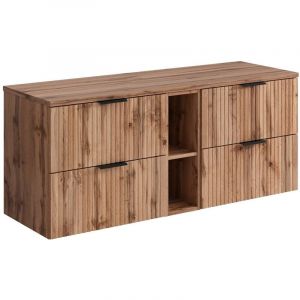 Meuble sous vasque suspendu stri&eacute; avec niches - Naturel clair - L140 cm - ZEVARA