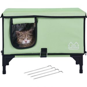 Mophorn - Niche sur&eacute;lev&eacute;e et chauffante pour chat, abri cubique pour chat avec temp&eacute;rature et minuterie r&eacute;glables, tissu Oxford 900D pliable, coussin