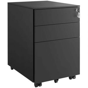 Caisson de bureau &agrave; roulettes avec 3 tiroirs et classeur suspendu armoire de bureau verrouillable pour dossiers et documents corps d'armoire pr&eacute;mont&eacute;