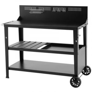 Chariot plancha COOKINGBOX 100&times;50 cm Noir mat avec poign&eacute;es et roues arri&egrave;re