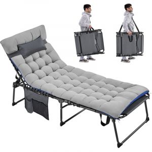 Yaheetech Transat Jardin Exterieur Inclinable &agrave; 5 Positions avec Matelas Bains de Soleil Pliable Multifonctionnel avec Appuie-t&ecirc;te, Poche pour