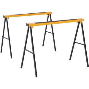 Lot de 2 tr&eacute;teaux pliables compactes poign&eacute;e transport dim. 100L x 50l x 76H cm surface antid&eacute;rapante m&eacute;tal noir jaune