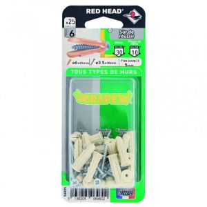 Red Head - Lot de 25 cheville et vis Diam.6 x L.25 mm