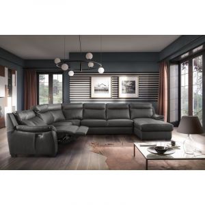 Canap&eacute; d'angle relax et convertible en cuir &eacute;pais de luxe italien avec relax &eacute;lectrique, 8 places bosini, anthracite, angle gauche - Anthracite