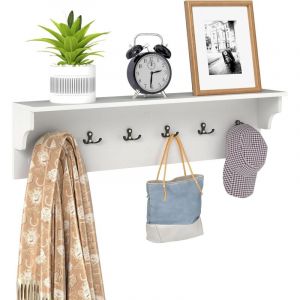 COSTWAY Porte-Manteau Mural, 80 cm, Patere Murale avec &Eacute;tag&egrave;re, 6 Crochets pour Chapeaux, Serviettes, Sacs, Meuble Entr&eacute;e, Etagere Suspendue, pour