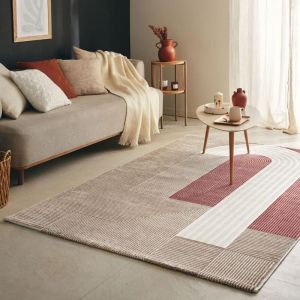 Dezenco - Tapis salon et chambre 80x150 mauve et rose rectangle tissé motif géométrique echo 2