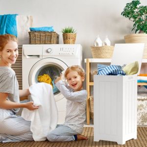 Northix - Armoire a linge coffre a linge autoportant collecteur de linge en bois avec couvercle armoire de rangement salle de bain armoire de salle