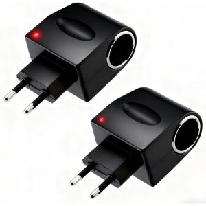 2 Pi&egrave;ces Adaptateur Allume-Cigare Prise Secteur, Convertisseur 220v 12v, Transformateur 220V vers 12V Allume Cigare CA vers CC, Adaptateur Voiture