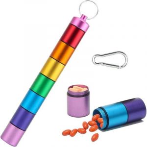Pilulier Semainier Pilluliers Medicaments 7 Jours Bo&icirc;te &agrave; Medicament Portable Amovible &Eacute;tanche Pilulier de Poche Metal avec Mousqueton pour