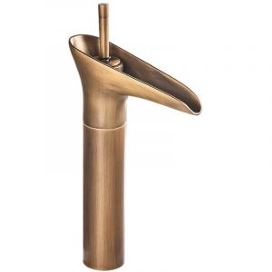 Robinet Salle de Bain Cascade R&eacute;tro Laiton, Robinet Lavabo Vasque Cascade Haut avec bec Hauteur 200 mm, Antique Mitigeur Salle de Bain, Robinet Lave