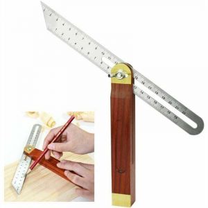 &Eacute;querre Menuisier Acier Inoxydable et Bois 200mm 0 &agrave; 360 Degr&eacute;s Double Face &Eacute;chelle Durable pour Ing&eacute;nieur Dessinateur