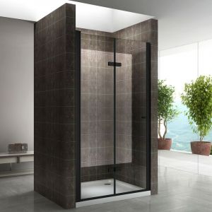 Saniverre - monablack Porte de douche pliante h 195 cm noir largeur réglable de 68 à 72 cm verre transparent