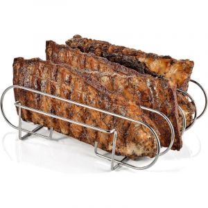 Support de Cuisson Acier Rib Rack, Accessoires Barbecue, Rotissoire Verticale, Support pour Côtes Barbecue Métal, Support de Poulet à Griller, pour