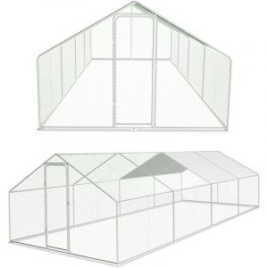 Swanew - Poulailler extérieur Toit du poulailler, Acier galvanisé Petit poulailler Enclos extérieur avec protection solaire Cage à poules, 3 x 8 x 2 m