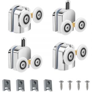 Roulettes de Porte de Douche, Lot de 4 roulettes porte de douche doubles 23 mm, durables et silencieuses, pour portes en verre de 3 &agrave; 6 mm