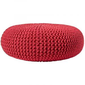 Pouf en tricot rond Rouge Très grand - Rouge - Homescapes