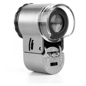 Loupe Bijoutier 50X Loupe en Métal Pliable avec Lumière LED et UV Grossissante Verre Loupe de Poche pour Inspection Bijou Billets Antiquités Loupe