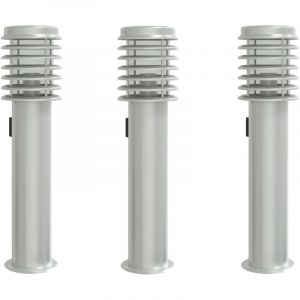 Lampadaire，Lampe sur pieds d'ext&eacute;rieur et sortie 3 pcs argent&eacute; acier inoxydable CFW790881