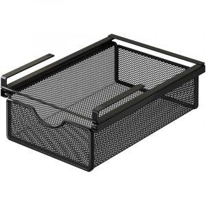 Tiroir Coulissant Suspendu sous &Eacute;tag&egrave;re, Panier de Rangement M&eacute;tallique, Organisateur de Placard, Corbeille sans Per&ccedil;age, Panier &agrave; Glissi&egrave;re pour