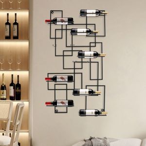 110 x 60 cm, &eacute;tag&egrave;re &agrave; vin murale en fer forg&eacute;, &eacute;tag&egrave;re &agrave; vin murale, &eacute;tag&egrave;re &agrave; vin pour 10 bouteilles, vitrine de rangement et de pr&eacute;sentation de