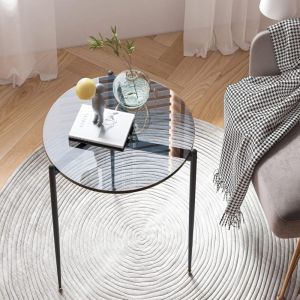 Unho - Table d'Appoint pour Salon - Bout de Canap&eacute; Ronde en Verre Tremp&eacute; Gu&eacute;ridon de Design Moderne - Gris 50x50x50cm