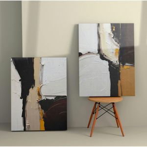 Pier Import - Tableau abstrait &ndash; tons noir, taupe et blanc (set de 2)