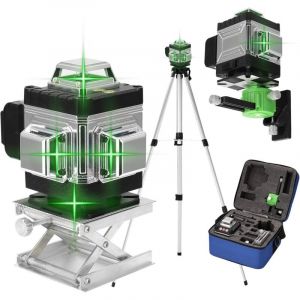 Niveau laser 360&deg;,4D 16 Lignes Niveau Laser 3&deg; Autonivelant avec Batterie, Plate-forme de levage, Tr&eacute;pied et t&eacute;l&eacute;commande.