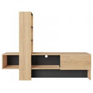 Abitare - Mur &eacute;quip&eacute; 180 cm tv ch&ecirc;ne clair et gris anthracite - Barcellona