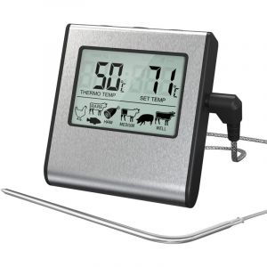 Thermom&egrave;tre num&eacute;rique de cuisine &agrave; viande avec grand &eacute;cran LCD pour fumoir, four, gril de cuisine, thermom&egrave;tre avec minuterie et sonde de temp&eacute;rature