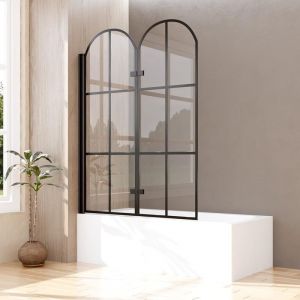 120 x 140 cm Pare-baignoire avec grille imprim&eacute;e noire Paroi de douche pour baignoire Paroi de douche pour baignoire Paroi pliante Paroi de douche