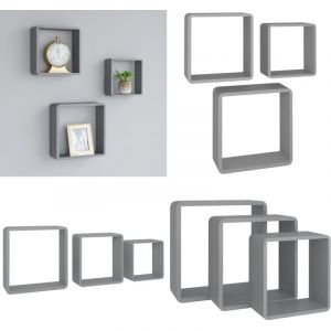 Étagères murales sous forme de cube 3 pcs Gris MDF - Etagere Murale - Etagere Cubique - Rangement Mural - Decoration Murale - Meuble Design - Home &