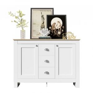 Fairwhale - Buffet Enfilade 2 Portes 3 Tiroirs Blanc Fermeture Douce 35x81cm Étagères Réglables