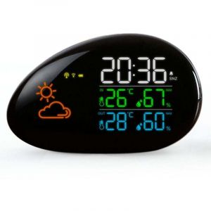 Station M&eacute;t&eacute;o Radio Pilot&eacute;e - Capteur Ext&eacute;rieure et Int&eacute;rieure - Temp&eacute;rature - Pr&eacute;visions M&eacute;t&eacute;o - Humidit&eacute; - Ecran Couleur LED - Horloge - Reveil