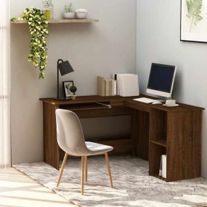 Jinlefu - Bureau d'angle ch&ecirc;ne marron 120x140x75 cm bois d'ing&eacute;nierie