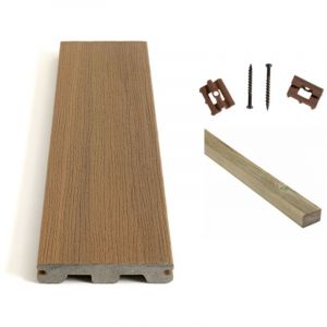Kit complet terrasse composite Timbertech coconut 25m&sup2; avec lambourdes PIN et clips - Longueur lame 366cm