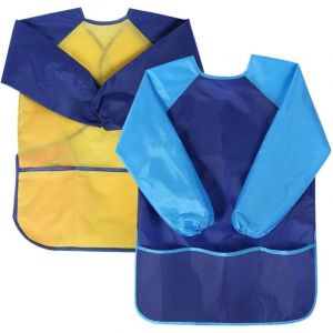 2 pcs Blouse Peinture Enfant Imperm&eacute;able Tablier de Peinture Enfant, Tablier Manches Longues Enfant avec 3 Poches pour L'&eacute;cole Activit&eacute;s, Peinture,